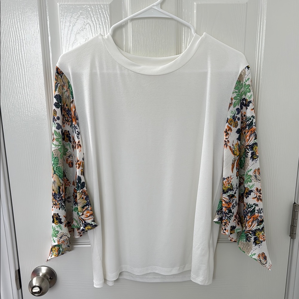 MTS White Blouse with Floral Sleeves